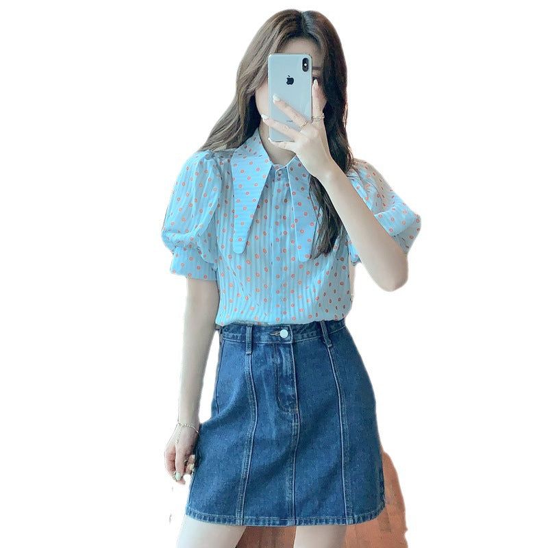 Damen Kurzarmbluse Puffärmel Punkte-Design Norvielle