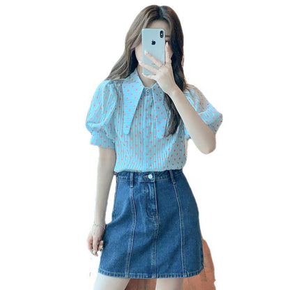 Damen Kurzarmbluse Puffärmel Punkte-Design Norvielle