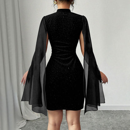 Damen Cocktailkleid Glitzer Transparent