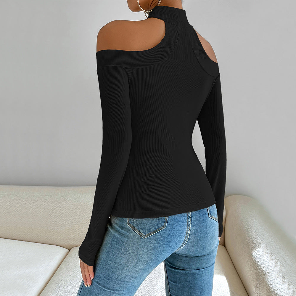 Damen Langarmshirt Off-Shoulder mit Knoten-Design Elegant