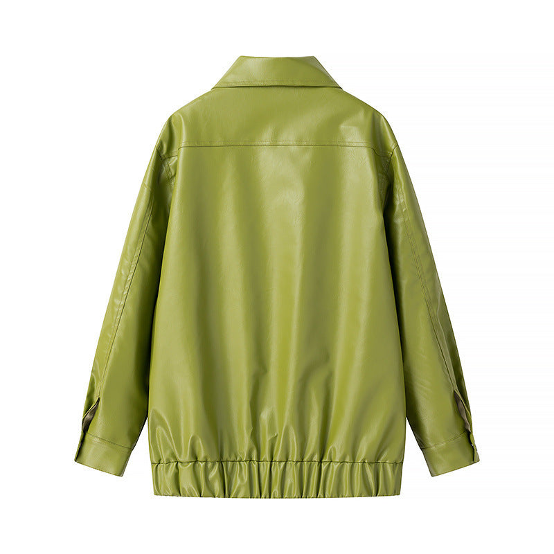 Damen Kunstlederjacke Lässig Mit Taschen