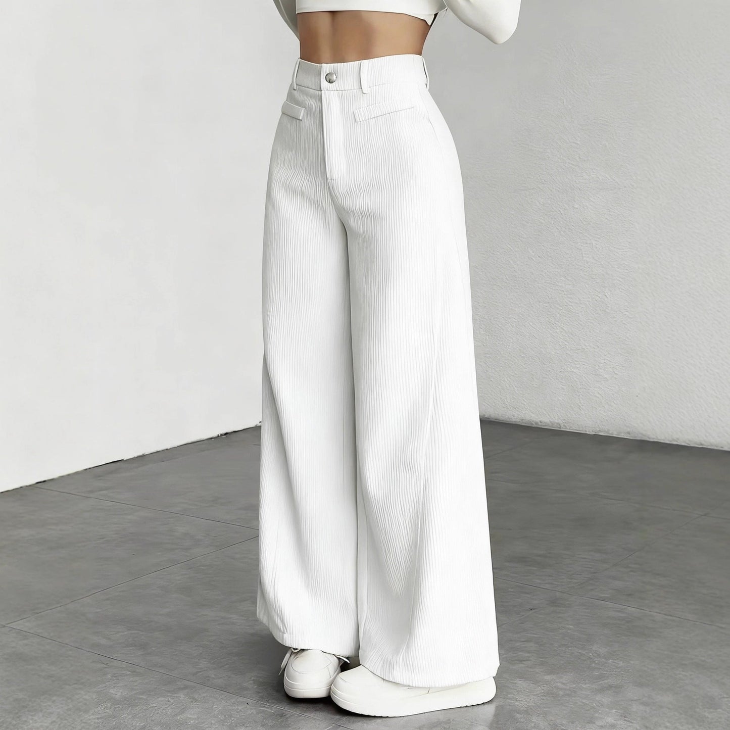 Damen Cordhose Weite Passform Hoher Bund Lang