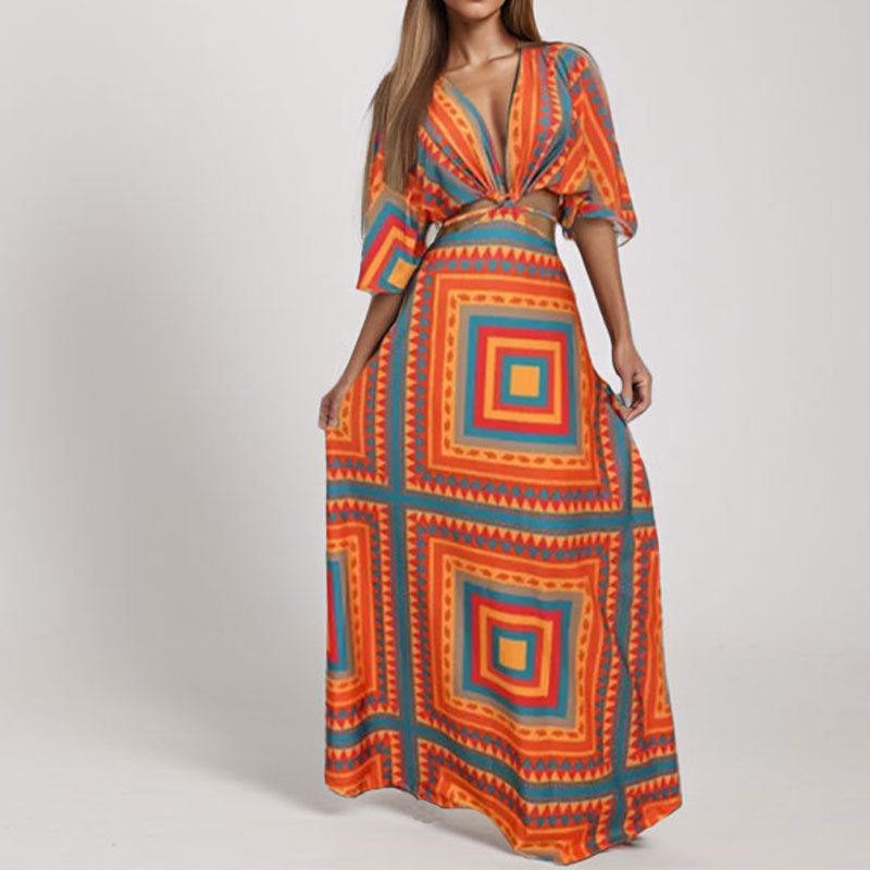 Damen Maxikleid Wellenmuster Elegantes Design Norvielle
