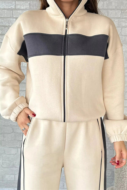 Damen Fleece Jogginganzug mit Reißverschluss Elastisch