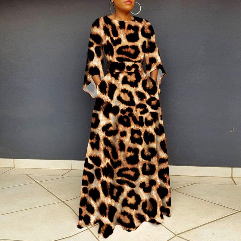 Damen Maxikleid Leopardenmuster Tailliert Norvielle