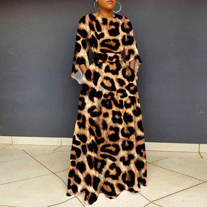 Damen Maxikleid Leopardenmuster Tailliert Norvielle