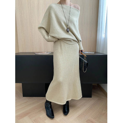 Damen Maxikleid Strick Asymmetrisch Lässig Beige