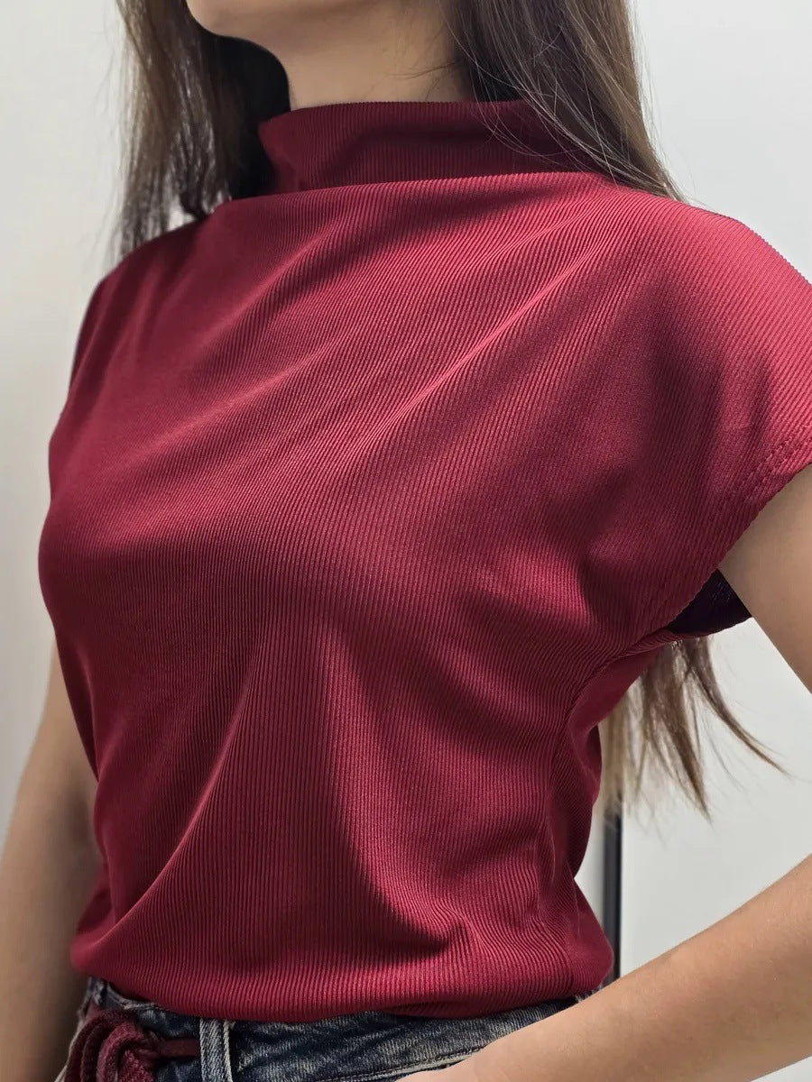 Damen Kurzarm-Shirt Hochkragen Elegantes Design