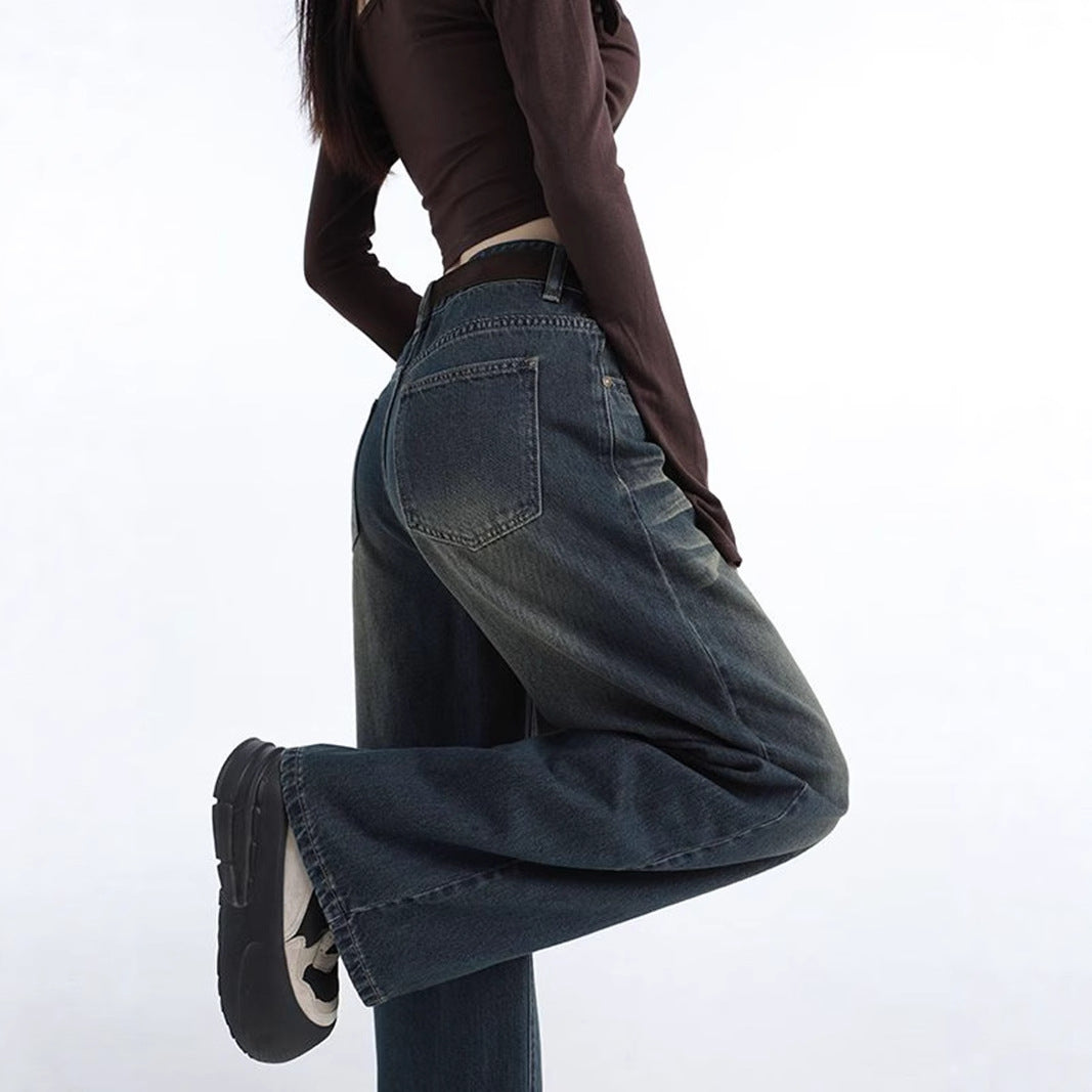 Damen Weite Jeans Hochbund Modische Waschung