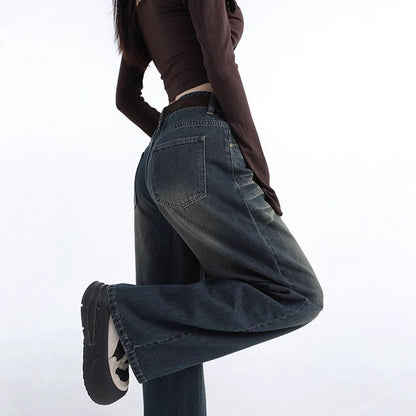Damen Weite Jeans Hochbund Modische Waschung