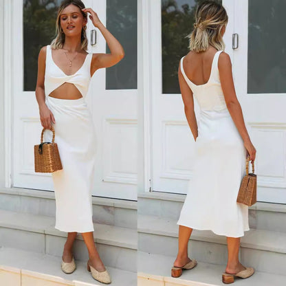 Damen Midikleid Verspieltes Cut-Out-Design Rückenausschnitt