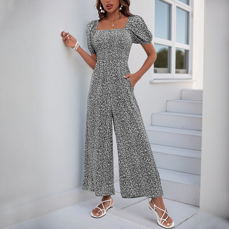 Damen Jumpsuit Elastischer Bund Puffärmel Norvielle