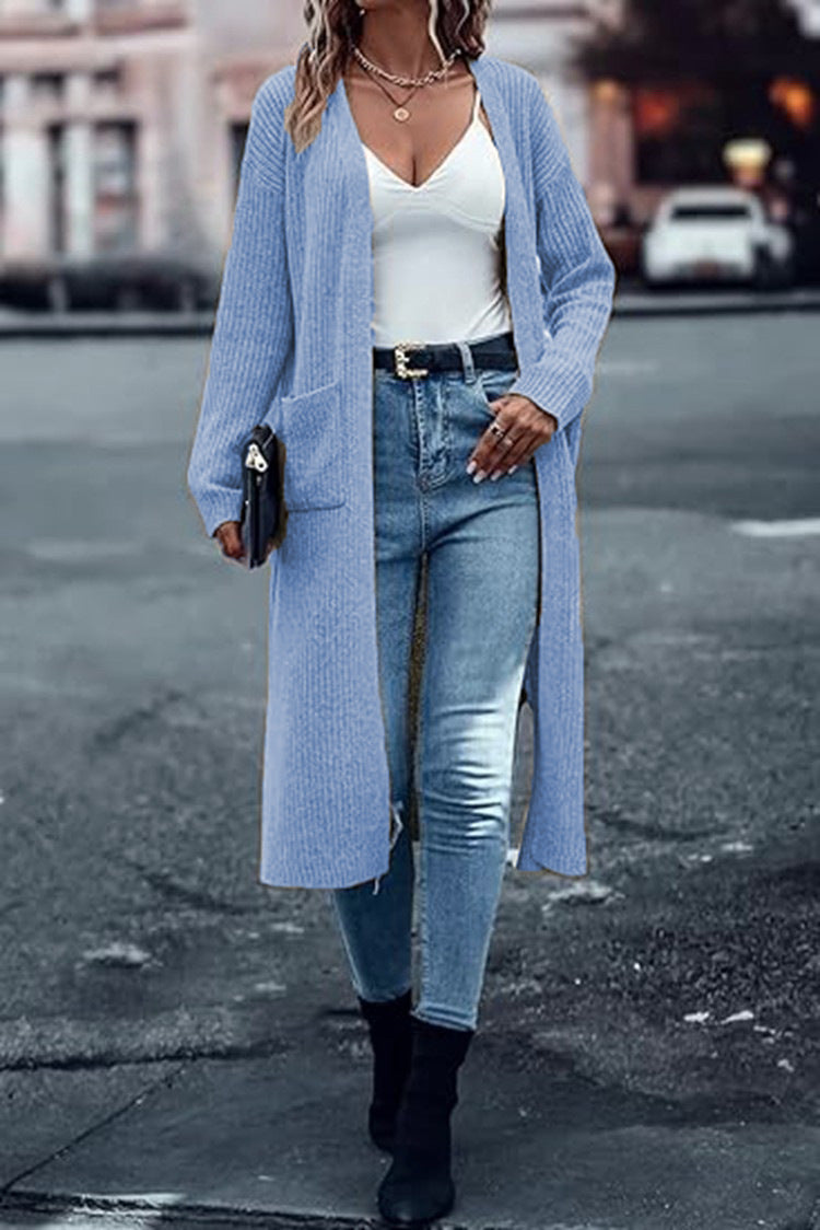 Damen Grobstrick-Cardigan Offene Taschen Lässiger Schnitt Norvielle