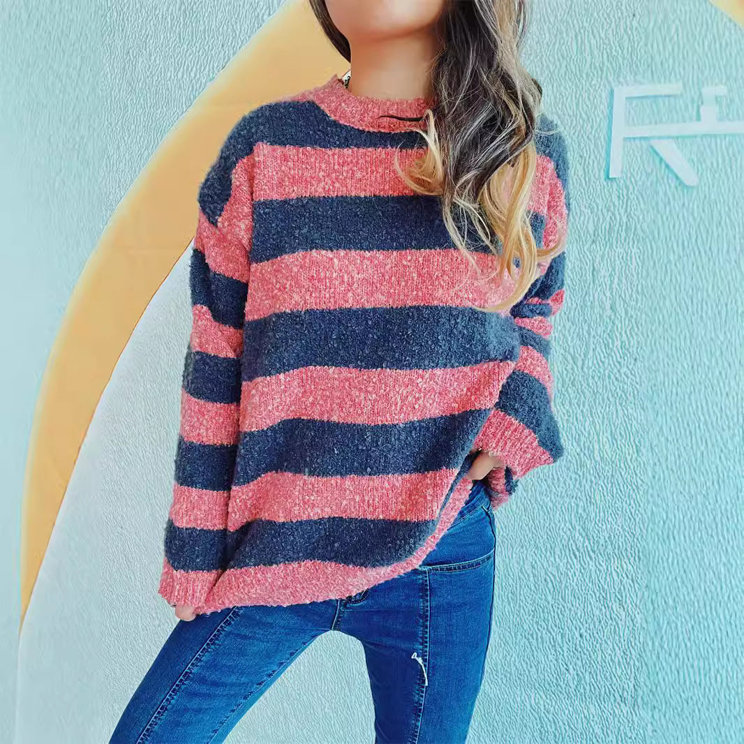 Damen Strickpullover Weiches Material Lässiger Schnitt Streifen - Norvielle