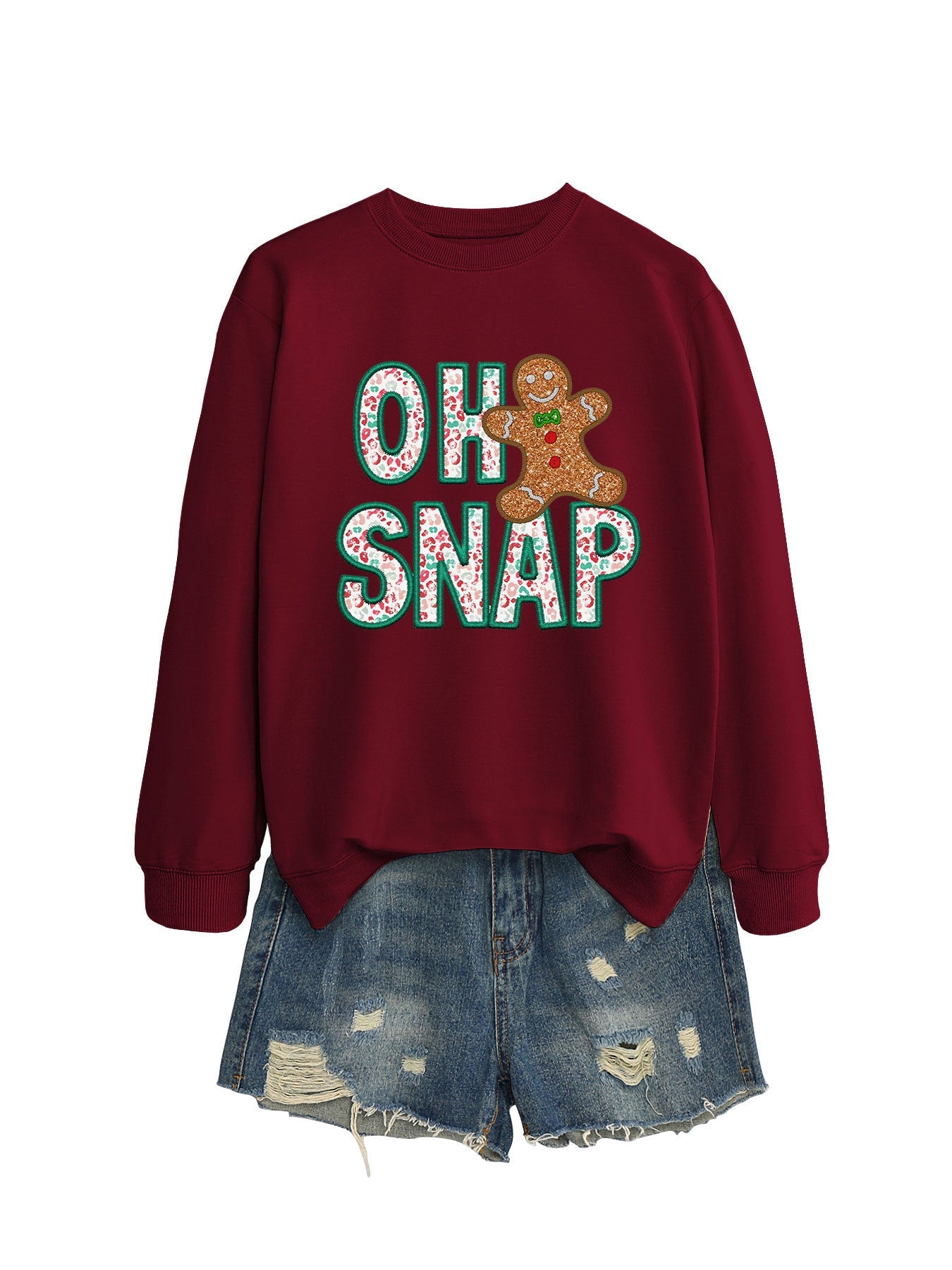 Damen Sweatshirt Lebkuchenmann Motiv Glitzer Schrift