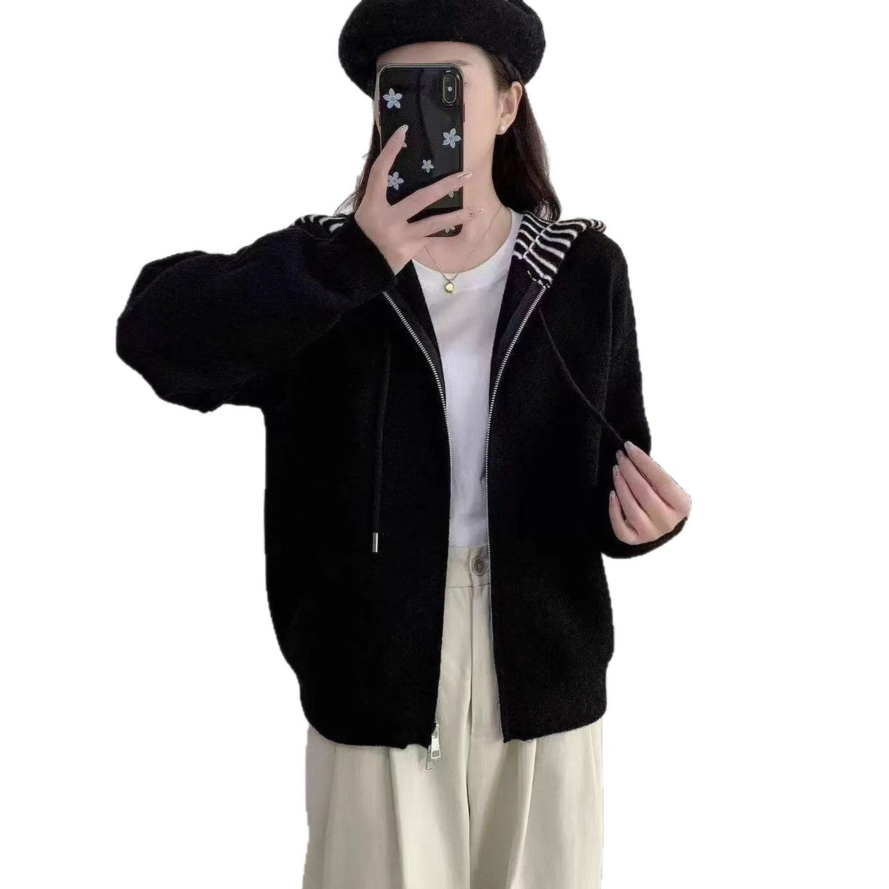 Damen Kapuzenjacke Querstreifen Norvielle