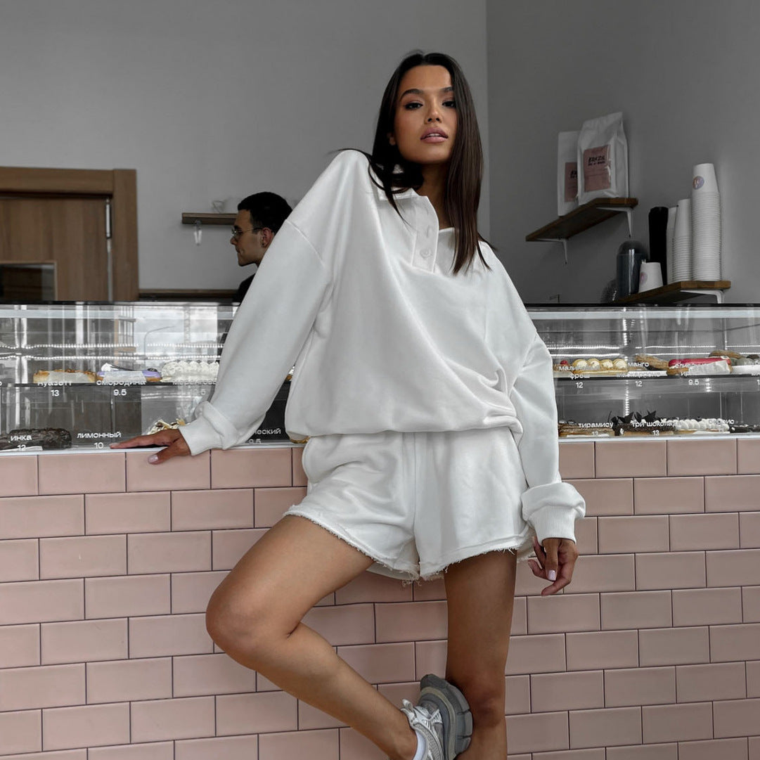 Damen Sweatshirt Shorts Set Baumwolle Norvielle - Norvielle