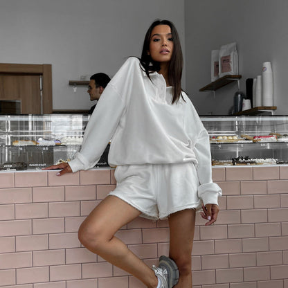 Damen Sweatshirt Shorts Set Baumwolle Norvielle - Norvielle