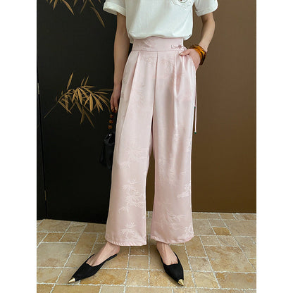 Damen Wide-Leg-Hose Hohem Bund Florale Details Norvielle - Norvielle
