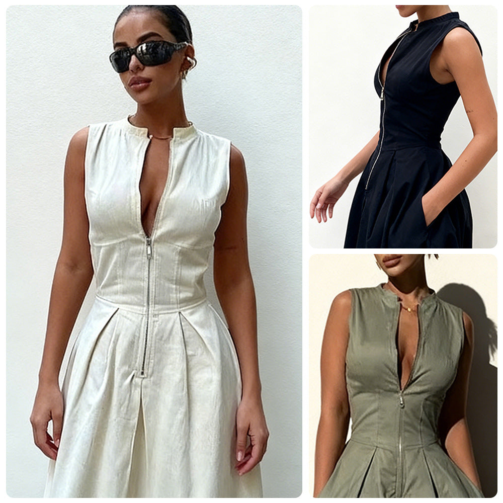 Damen Sommerkleid Hochwertiger Reißverschluss Schwingender Saum - Norvielle