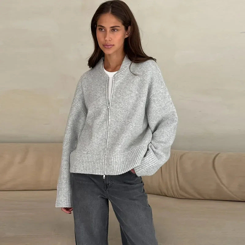 Damen Oversized Strickjacke Reißverschluss Norvielle - Norvielle
