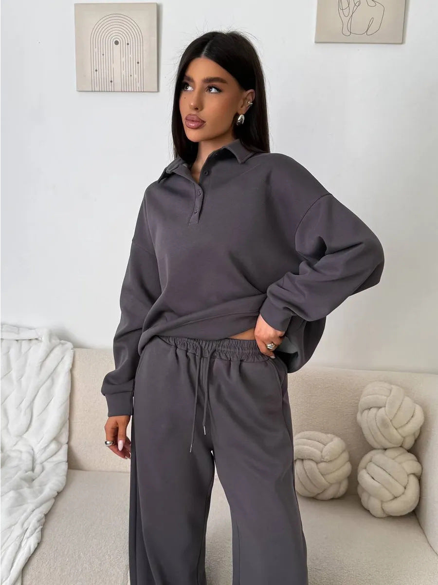 Damen Sportliches Loungewear-Set mit hohem Kragen und weitem Schnitt