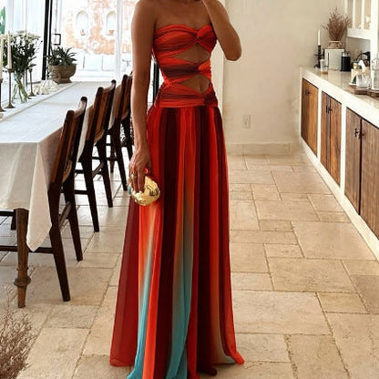 Damen Maxikleid Cut-Out Fließender Rock Norvielle