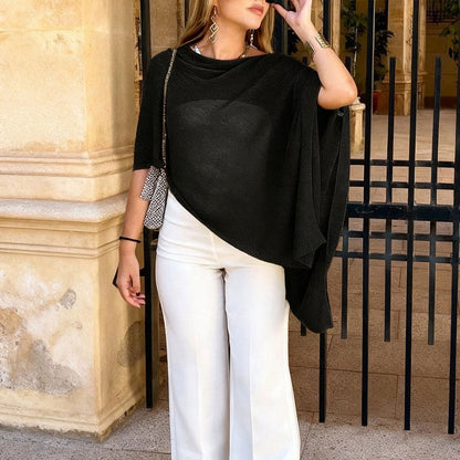 Damen Poncho Bluse Elegantes Design Beige