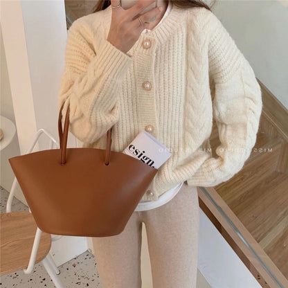 Damen Strickcardigan Kuschelig Perlenknöpfe Beige Norvielle