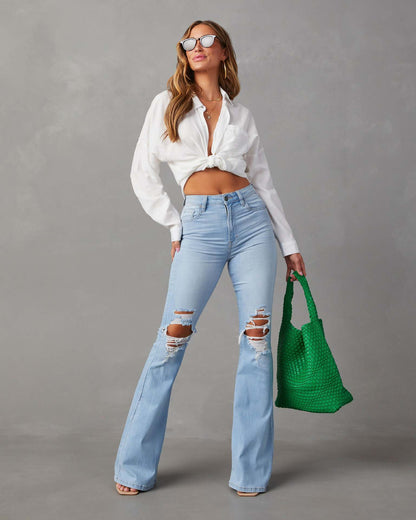 Damen Flare Jeans Destroyed Effekt