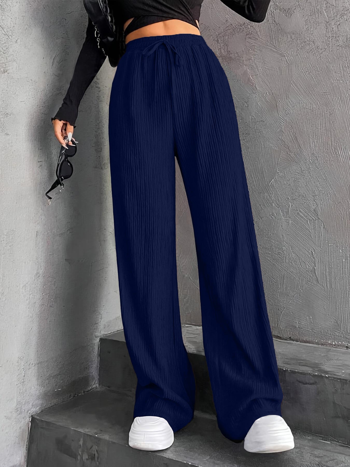 Damen Plissee-Hose Weit Elastischer Bund