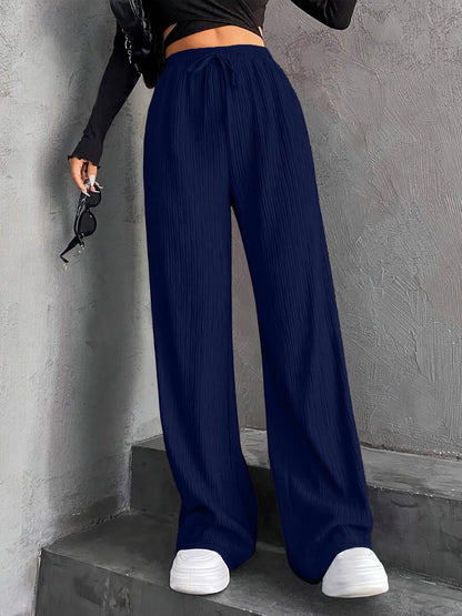 Damen Plissee-Hose Weit Elastischer Bund