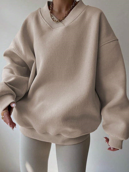 Damen Oversized Sweatshirt V-Ausschnitt Breite Ärmel Norvielle