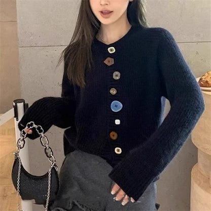 Damen Strickcardigan Bunt Knöpfe Strukturiert