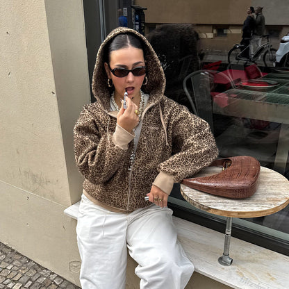 Damen Oversized Kapuzenpullover Leopardenmuster