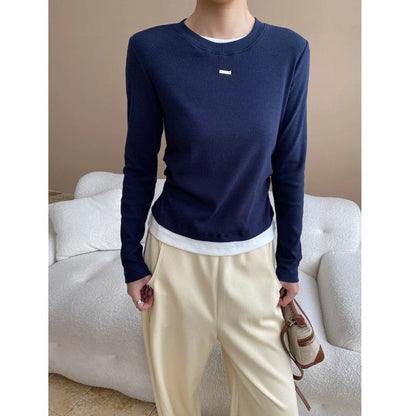 Damen Langarmshirt Feine Rippstruktur Breites Bündchen Norvielle