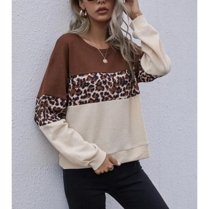 Damen Pullover Leopardenmuster Strukturiert Beige