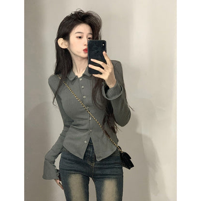 Damen Langarmshirt mit Volantärmel Norvielle