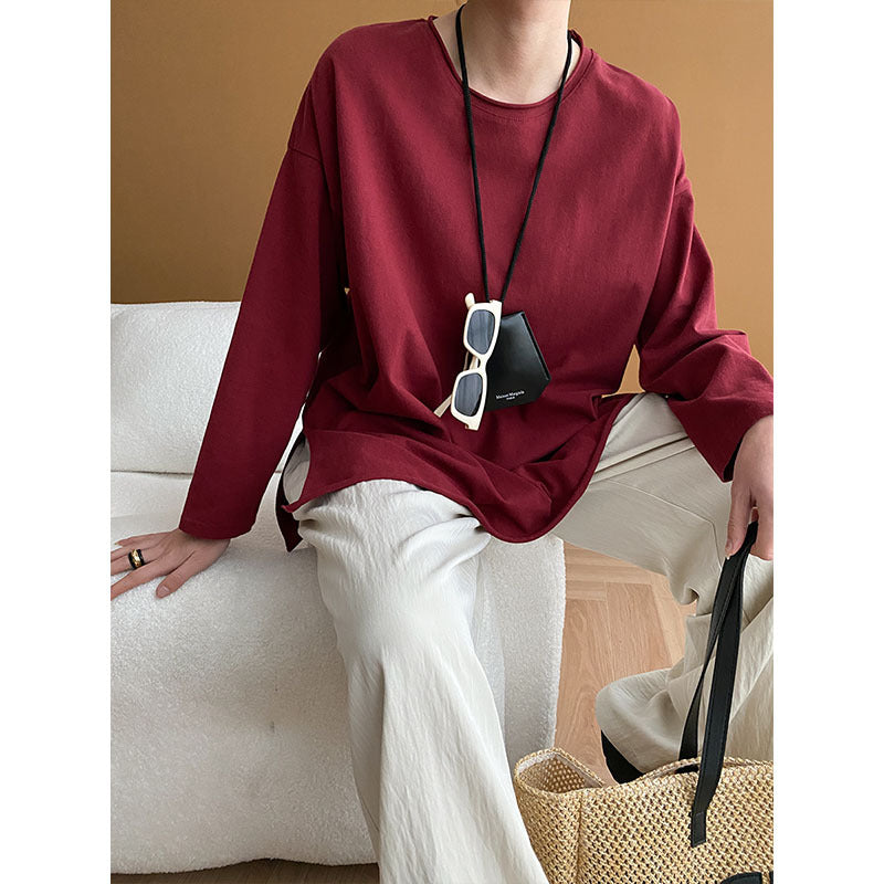 Damen Langarmshirt Gerader Schnitt V-Ausschnitt Norvielle
