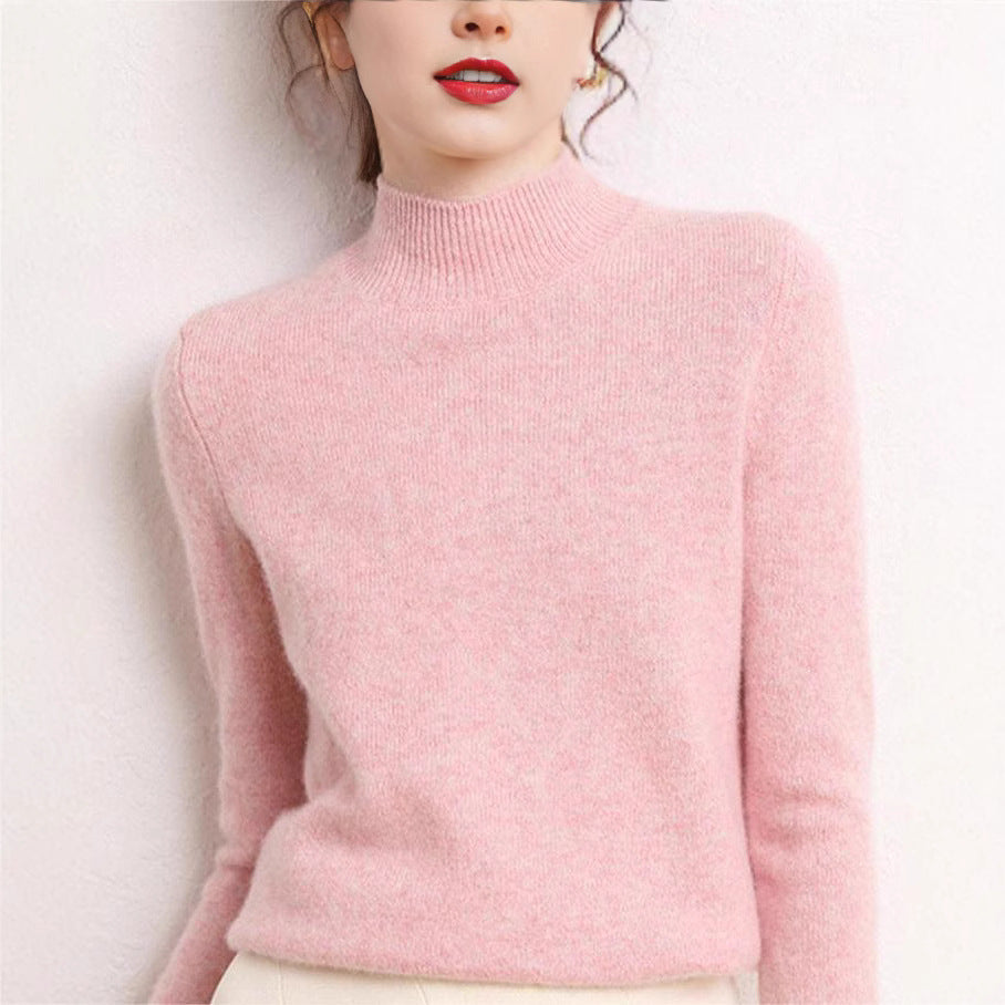 Damen Kaschmirpullover Stehkragen Schmale Ärmel Beige - Norvielle