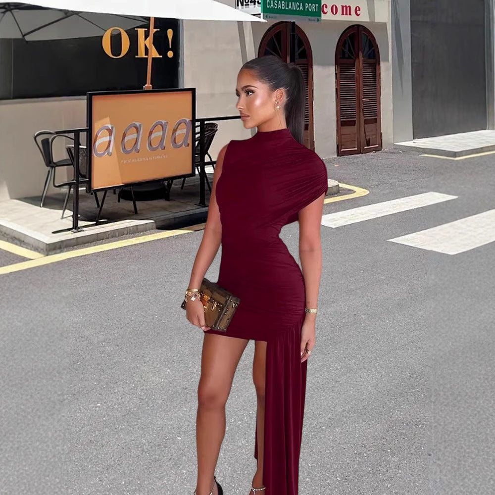 Damen Minikleid Asymmetrischer Schnitt Raffungen Norvielle