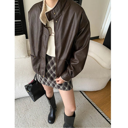 Damen Kunstlederjacke Lässig Elegant