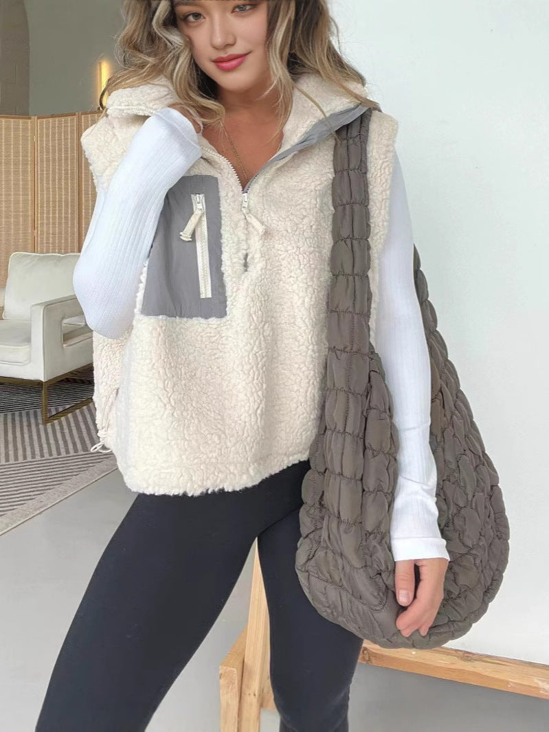 Damen Fleece-Weste Gesteppt Reißverschluss Kunstfell Schwarz - Norvielle