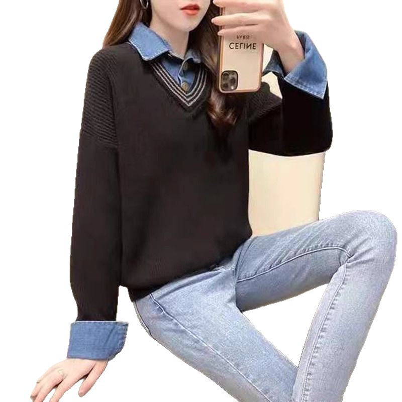 Damen Strickpullover Hemdkragen Norvielle