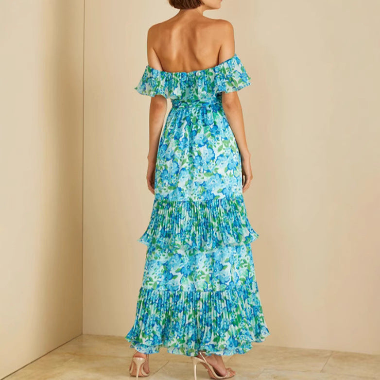 Damen Maxikleid Voluminöse Rüschen Florales Muster