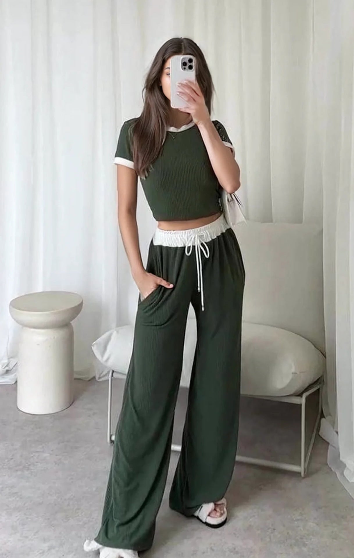 Damen Loungewear-Set Cropped Oberteil Weite Hose Norvielle
