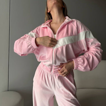 Damen Fleece-Jumpsuit Sportlich Hochkragen Kontrast Norvielle - Norvielle