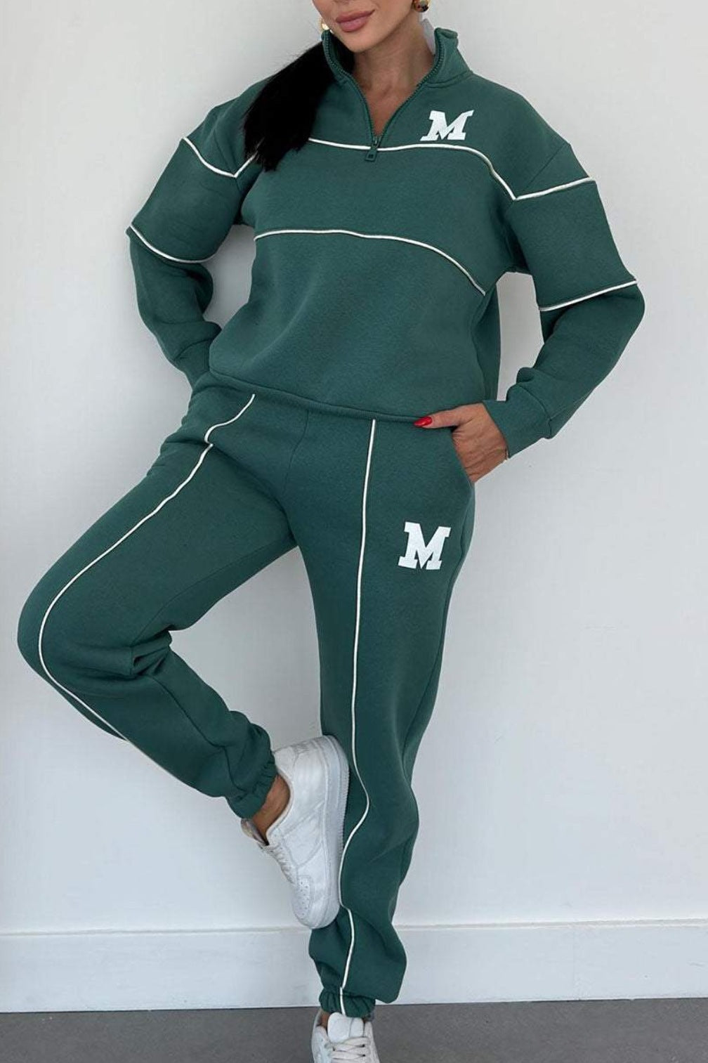 Damen Sportliches Loungewear-Set Elastisch Mit Halbreissverschluss