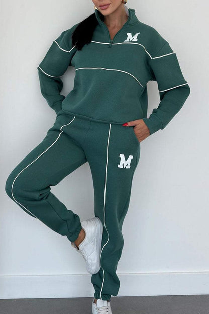 Damen Sportliches Loungewear-Set Elastisch Mit Halbreissverschluss