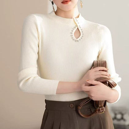 Damen Langarmshirt Eleganter Ausschnitt Schmuckdetails Norvielle